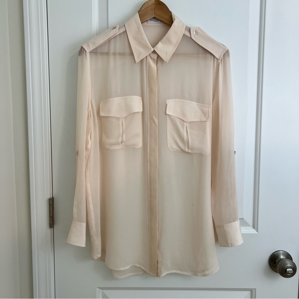 Equipment Femme 100% Silk Sheer Button Down Roll Tab Sleeves Blush Pink Size XS